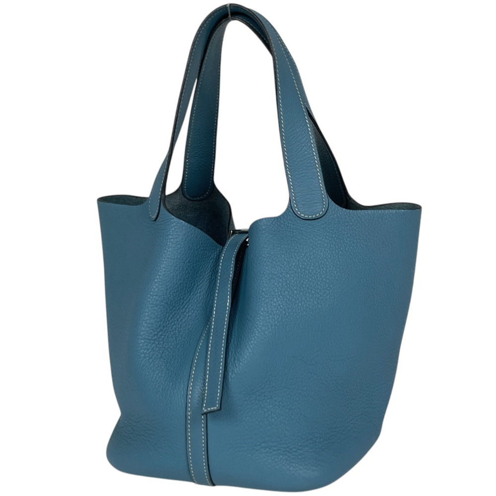 Hermes Picotin MM Handbag, Taurillon Clemence Leather, Blue Jean, □H, Women's